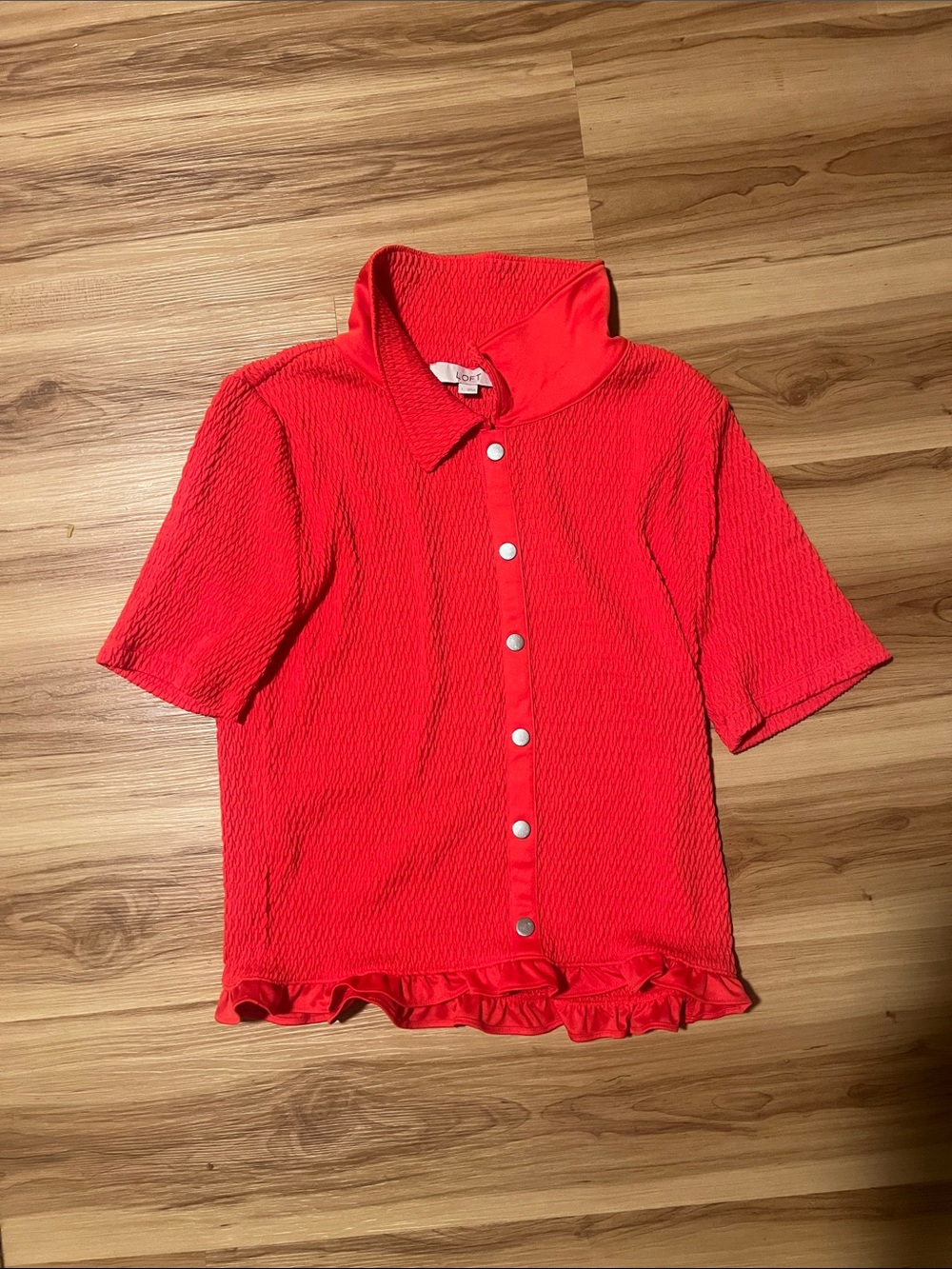 LOFT Red Textured Short Sleeve Top